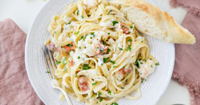 "Lobster claws in a creamy Alfredo sauce, tossed with fettucine noodles."
