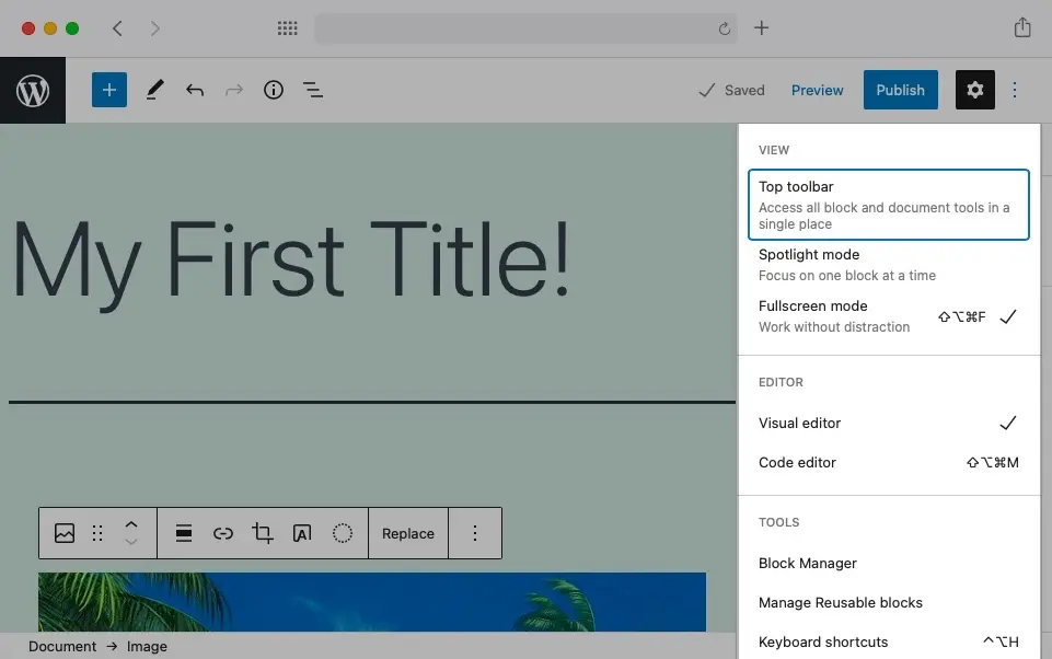Wordpress website editor